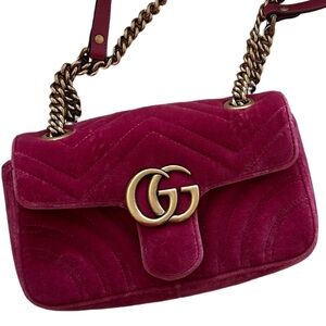 SOLD Gucci Velvet Pink Mini Marmont Matelasse Shoulder / Crossbody Bag